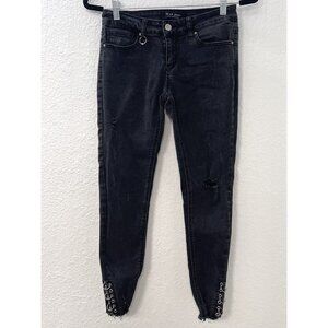 WAX JEAN Los Angeles Womens SIZE 5 Black Mid-Rise Distressed Skinny JEANS Metal